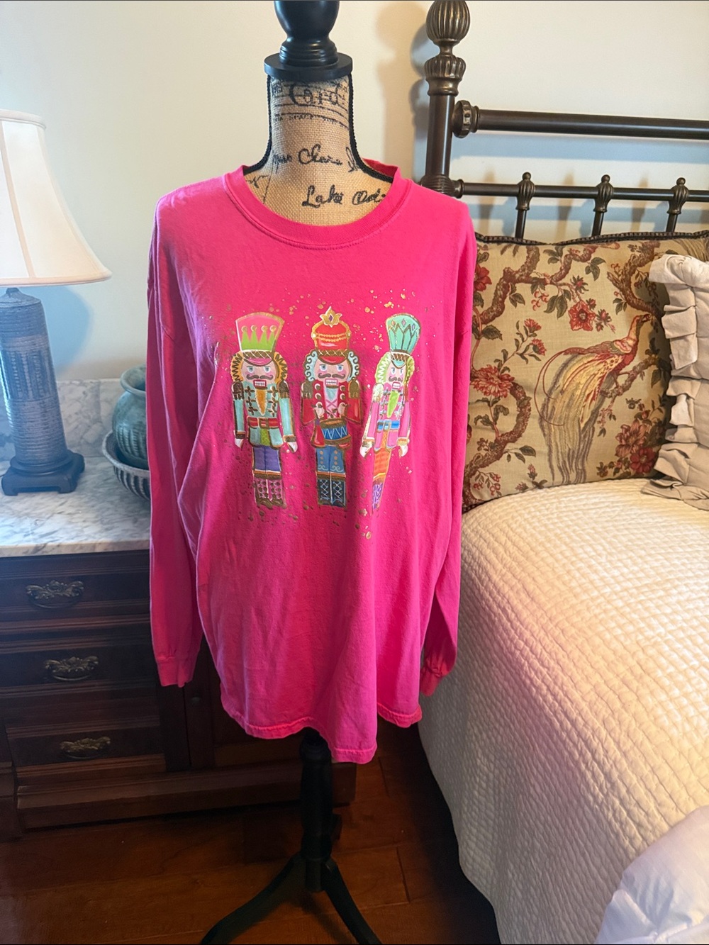 Comfort Colors Women's Long Sleeve Pink Nutcracker Graphic Tee